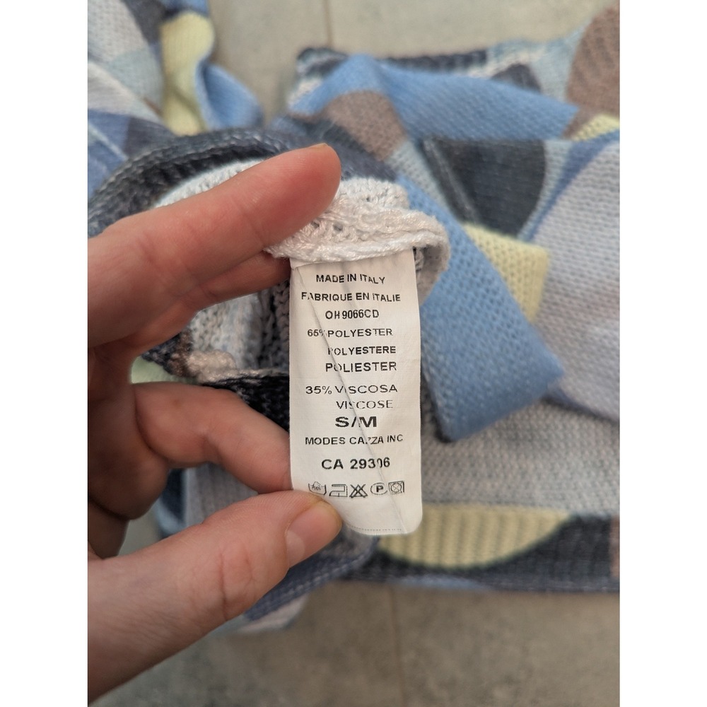 Via Vitale Italy Vintage Geometric Circle Knit Sweater Blue Grey S/M - Picture 6 of 7